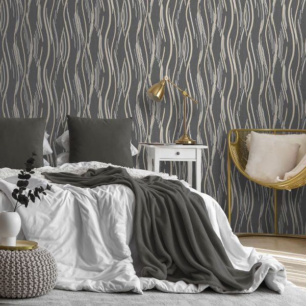 Shimmer Wave Wallpaper Black - Gold - A Luxurious Touch for Your Walls